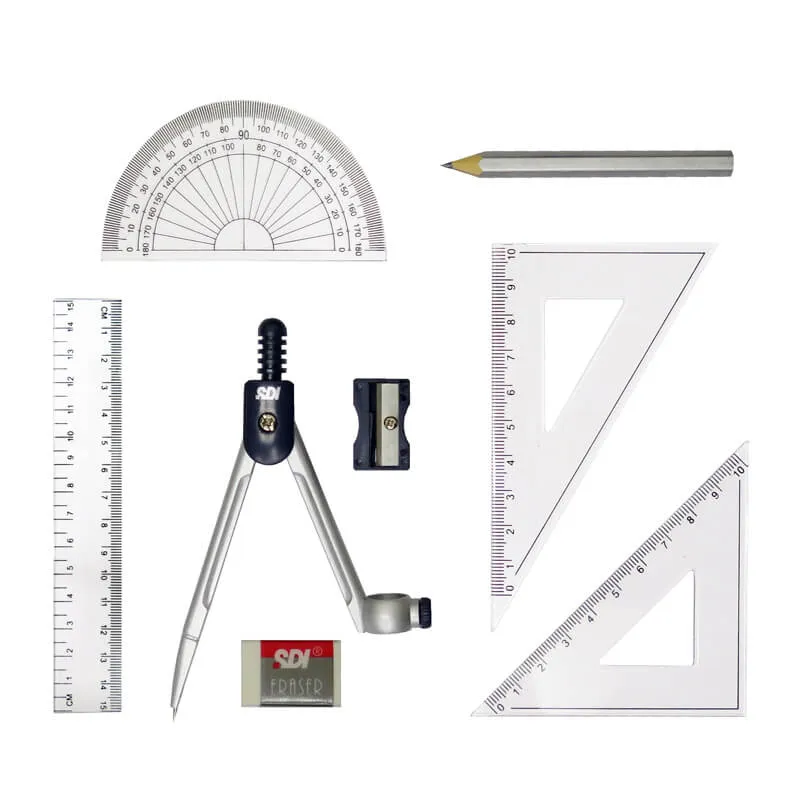 COMPAS ESCOLAR METAL LAPIZ ESTUCHE 8 PIEZAS — SDI