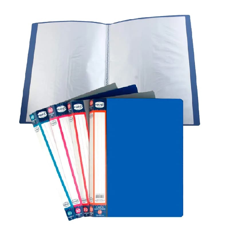 CARPETA CON 30 FUNDAS CRISTAL, TAMAÑO OFICIO HAND — Hand