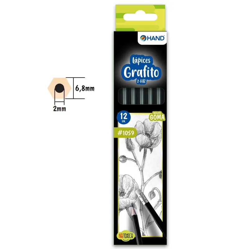 LAPICES GRAFITO 2HB C/GOMA 12UNIS HEXAGONAL HAND — Hand