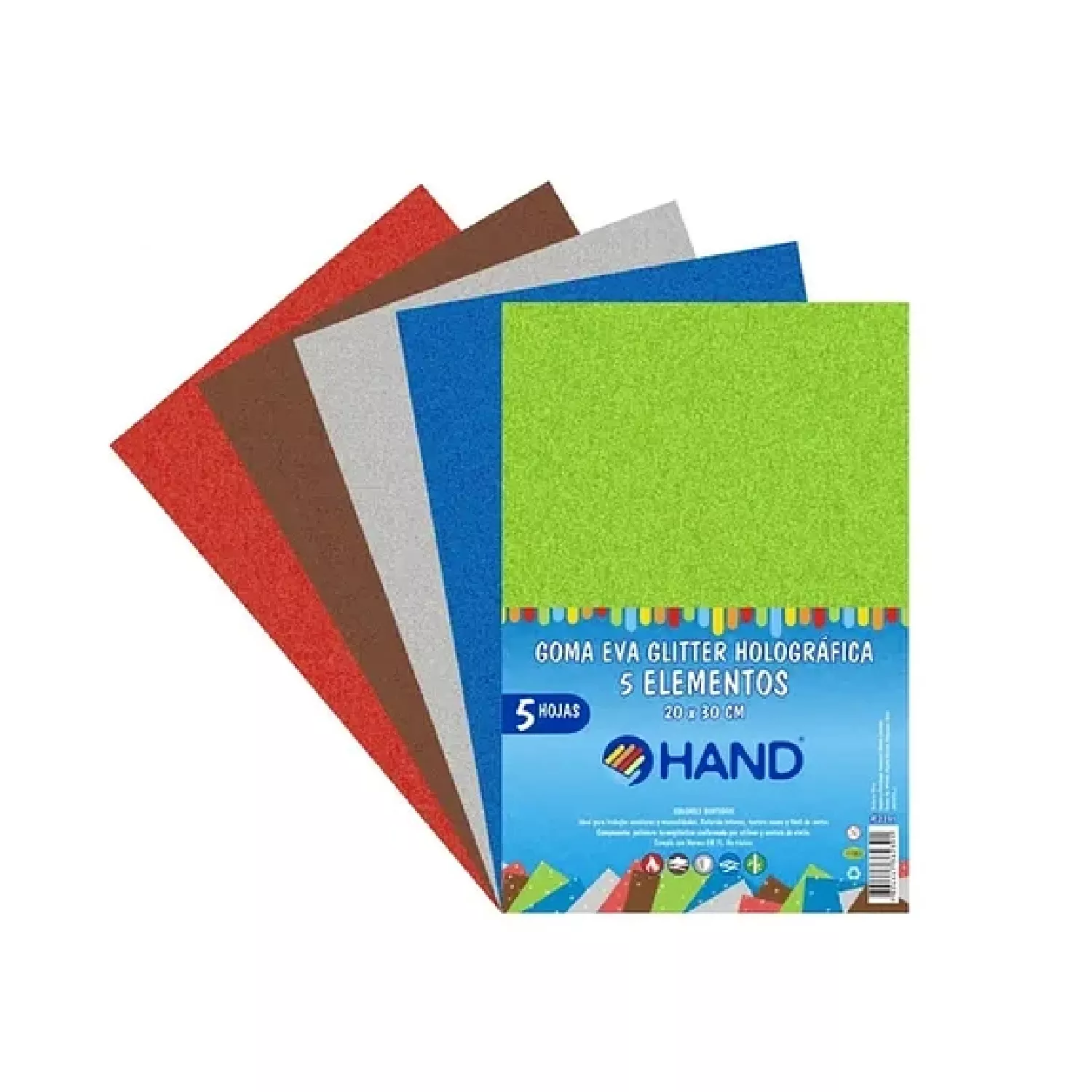 GOMA EVA GLITTER HOLOG 5 COLOR 20X30CM HAND — Hand