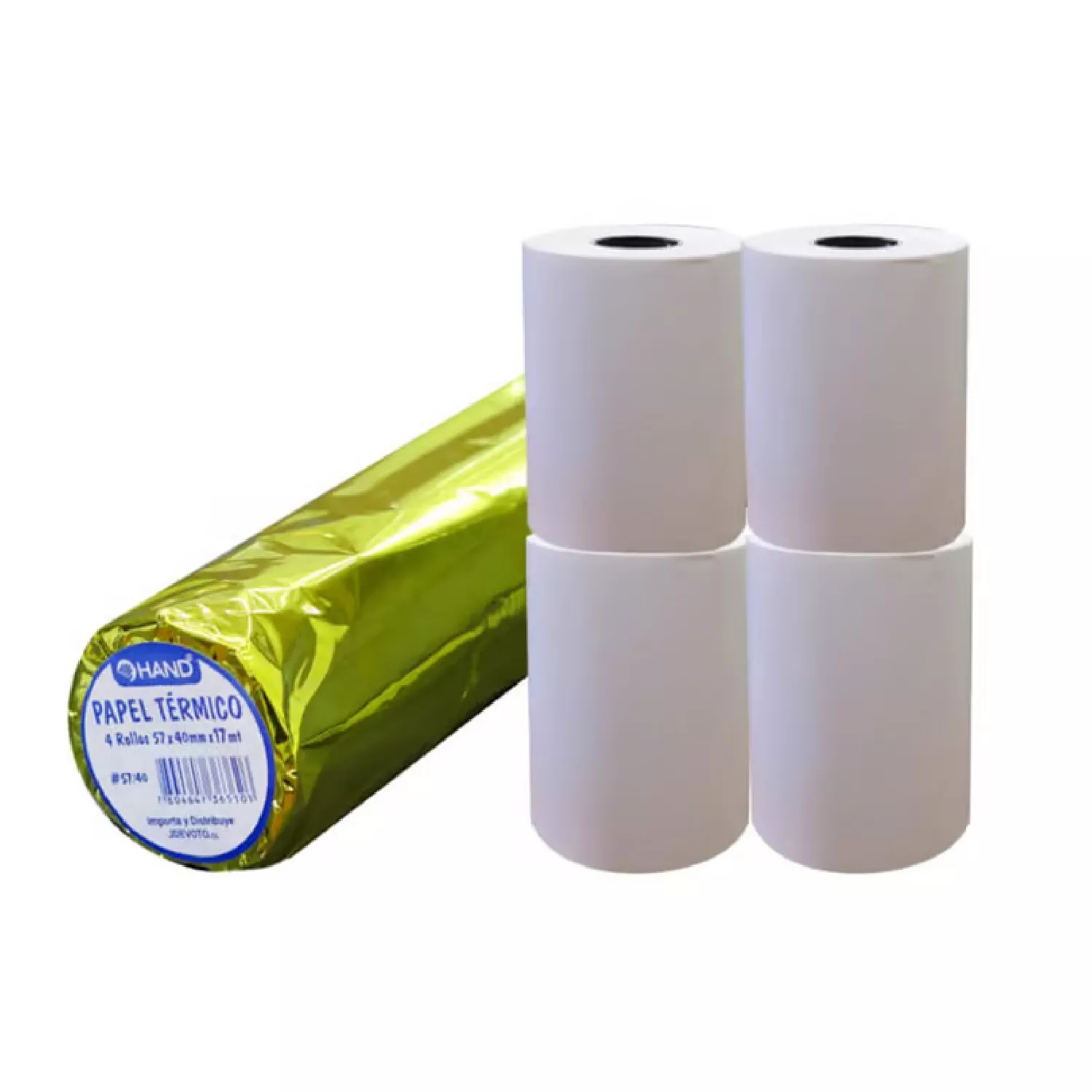 PAPEL TERMICO SET 4 ROLL 57X40MM 17MT HAND — Hand