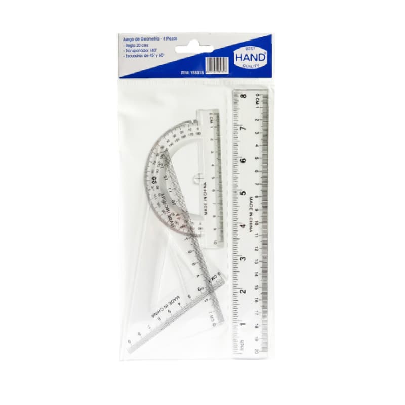 SET GEOMETRIA 1 TRANS 2 ESCUA 1 REGLA 20 CM HAND — Hand