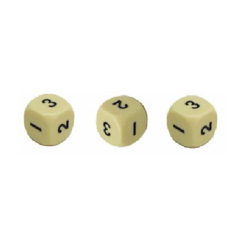SET 5 DADOS, 16MM UREA, MARFIL CON NUMEROS 1-2-3 — Genérico