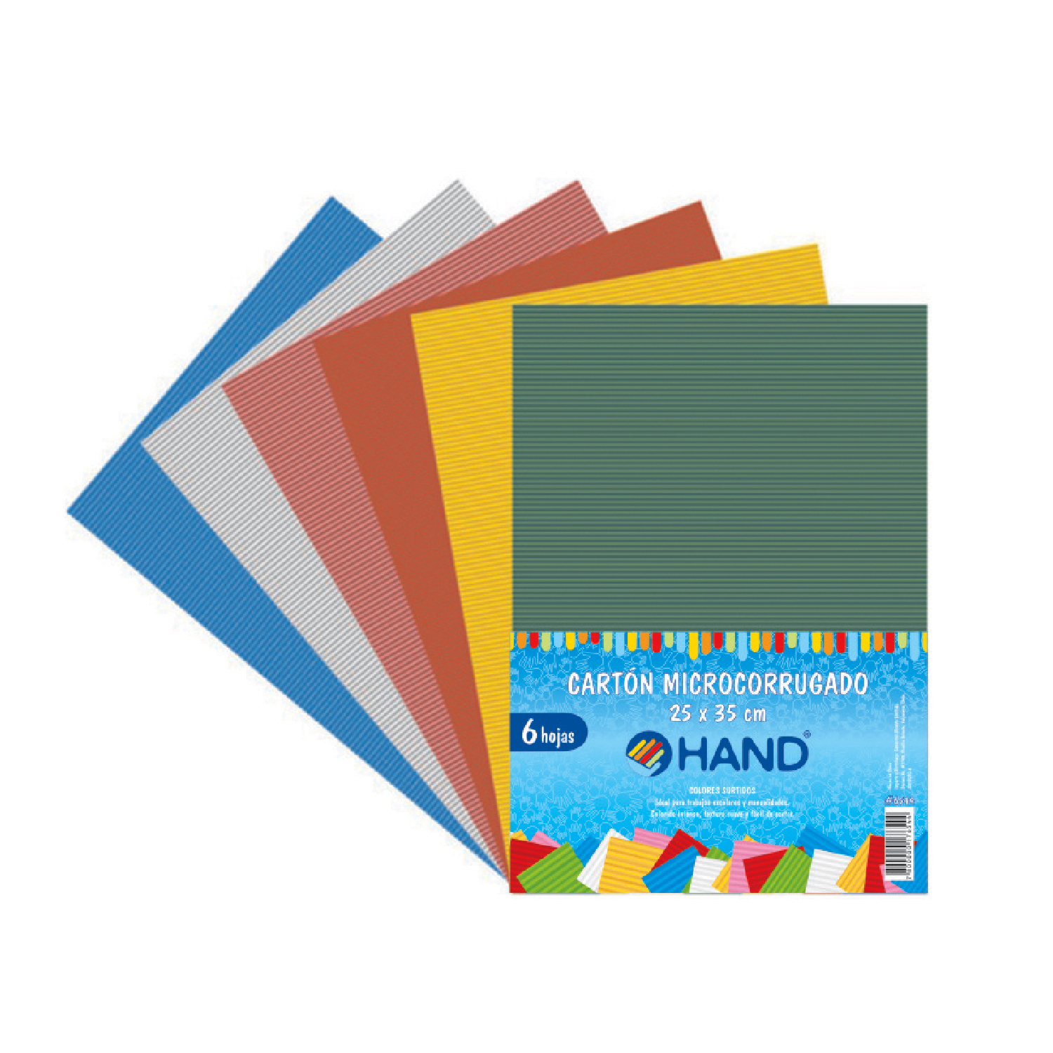 CARTON MICROCORRUGADO 160GRS, 6HJS COLOR /SURT, 25X35 CMS — Hand