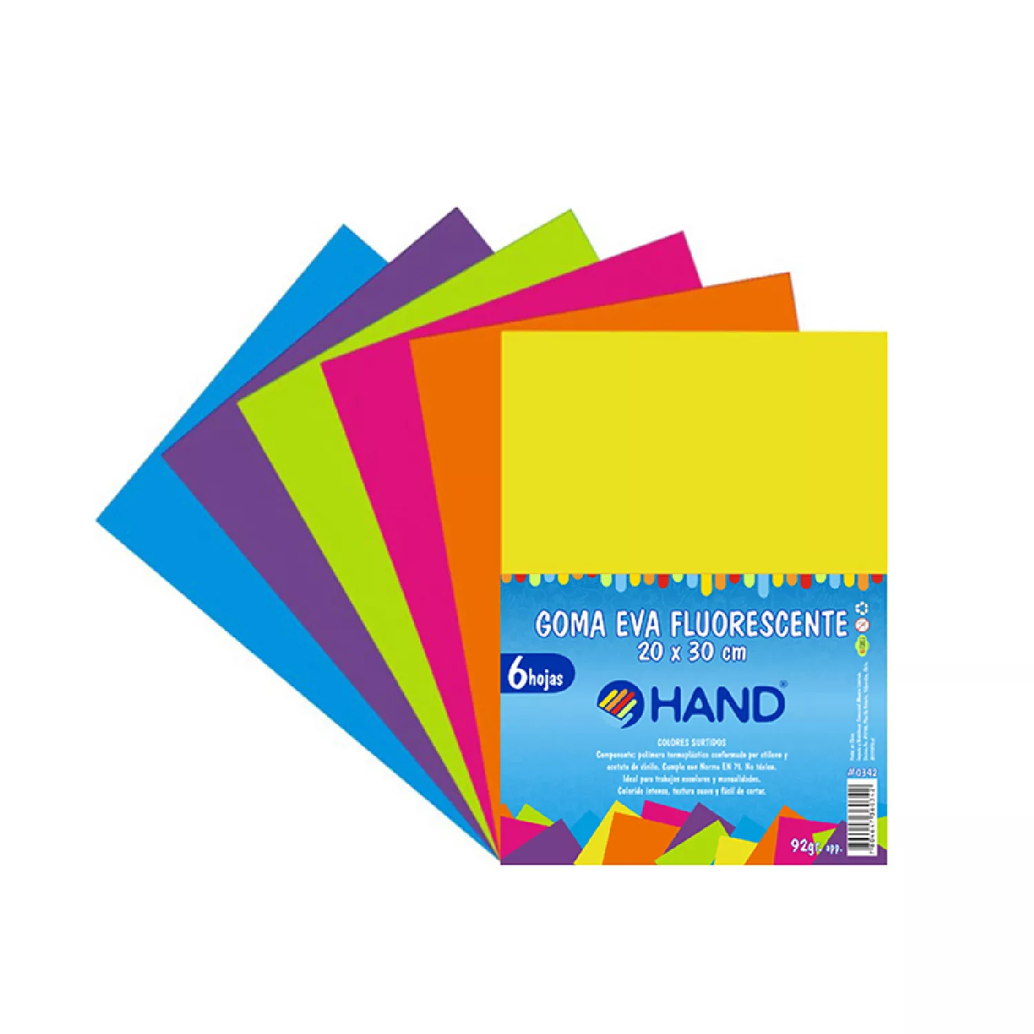 GOMA EVA FLUORESCENTE 6 HOJAS 20X30CM HAND — Hand
