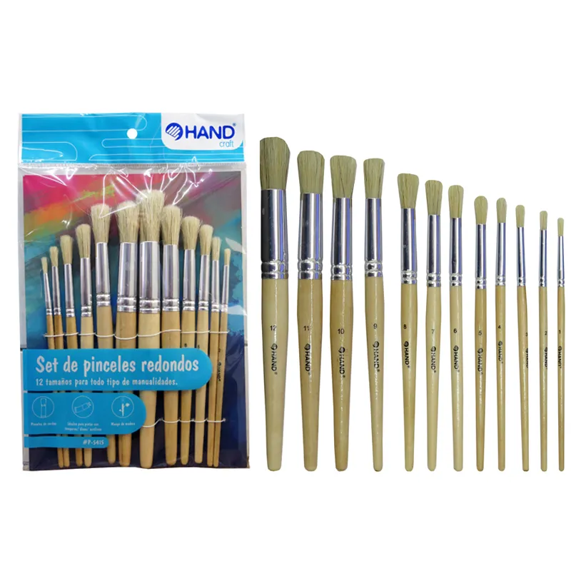 SET 12 PINCELES REDONDO MADERA HAND — Hand