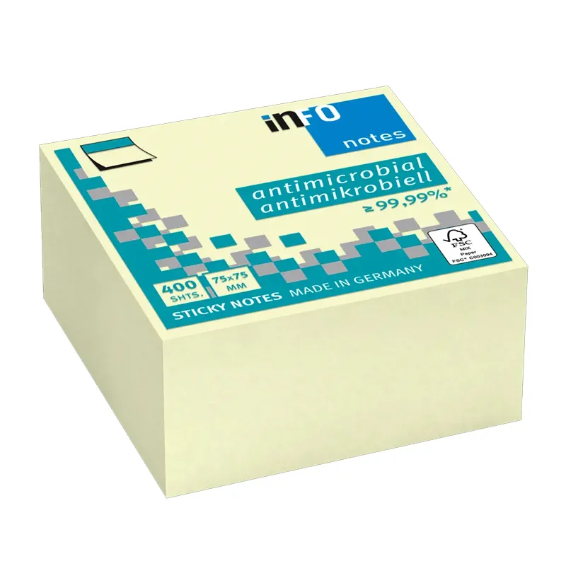 NOTAS ADHESIVAS 400HJ AMARILLO ANTIMIC 75X75MM INFO NOTES — Info Notes